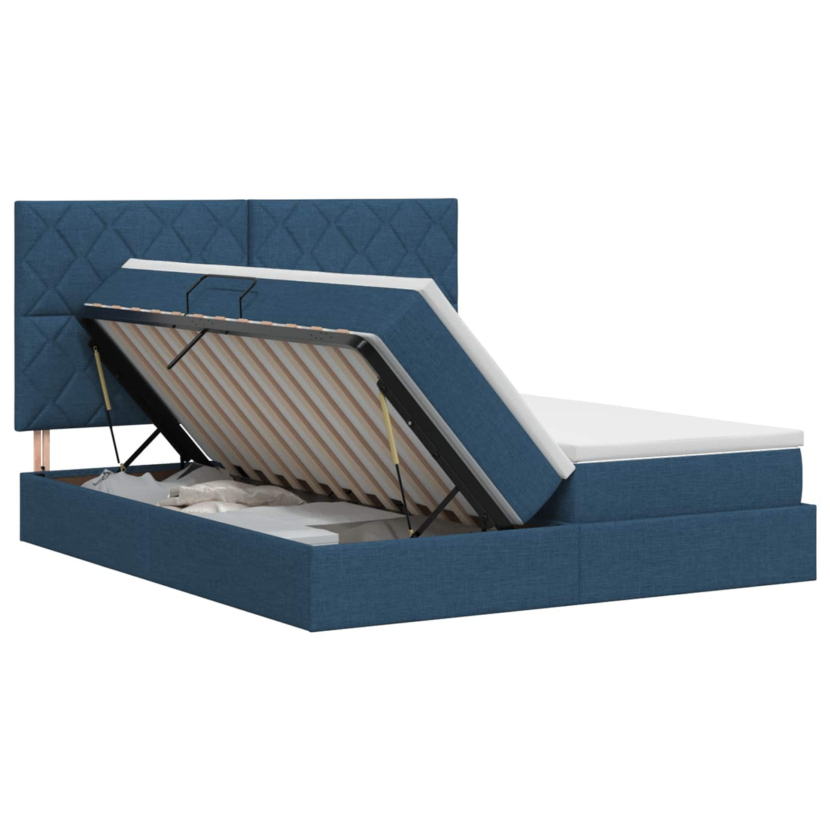 Opslag bed met hoofdeinde met opslag Blauw 200 x 200 cm Stof is nu te koop bij PeponiXL, paradijselijk wonen!