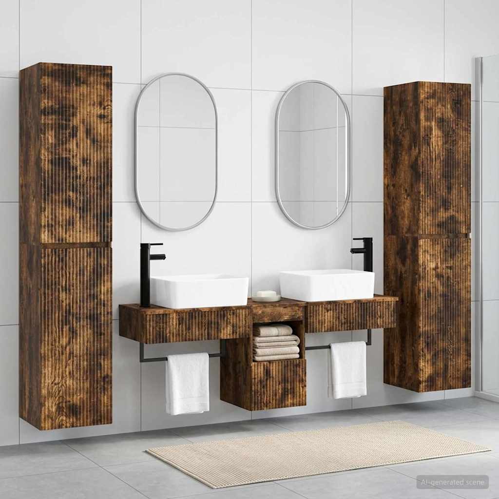 Badkamermeubelset 5 st Gerookt eiken 33 x 34,5 x 160 cm is nu te koop bij PeponiXL, paradijselijk wonen!