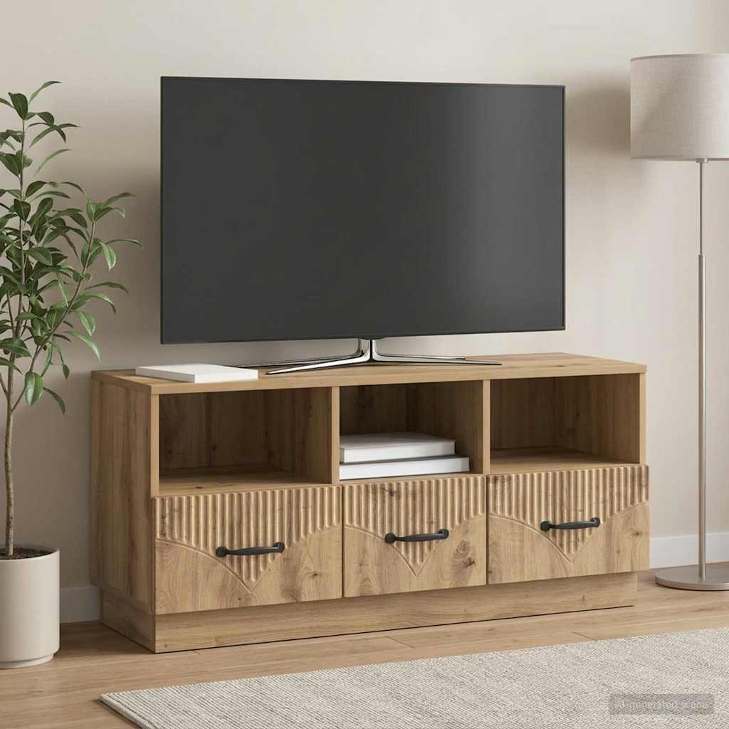 TV-kast Artisanaal eiken 102 x 34,5 x 47 cm Bewerkt hout is nu te koop bij PeponiXL, paradijselijk wonen!