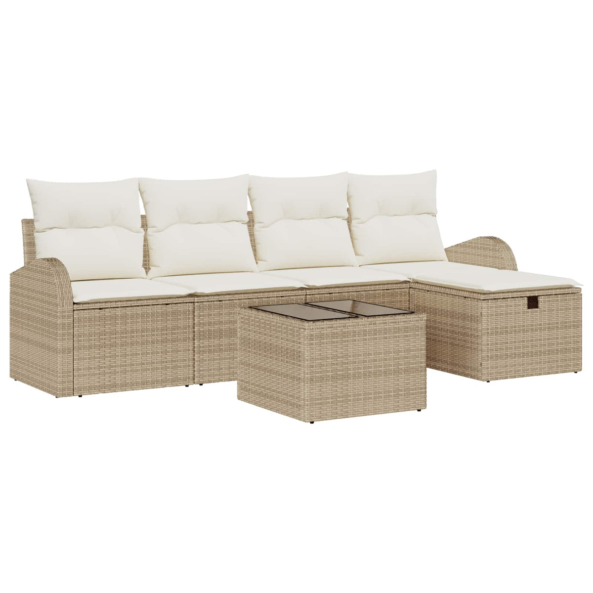 Bankstel met kussen met opslag Beige en Crème poly rattan is nu te koop bij PeponiXL, paradijselijk wonen!