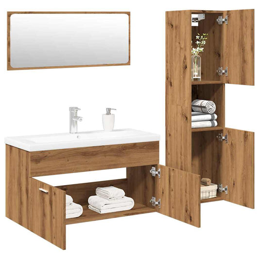 4-delige Badkamermeubelset bewerkt hout artisanaal eikenkleur is nu te koop bij PeponiXL, paradijselijk wonen!