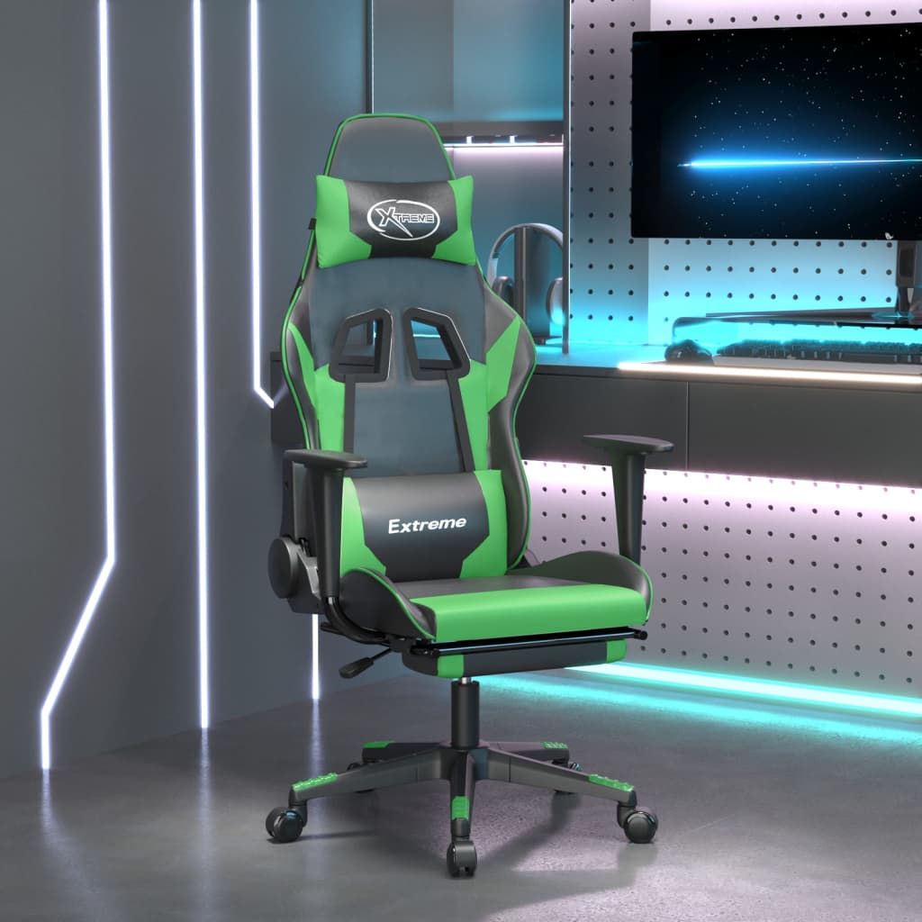 Gamestoel met voetensteun kunstleer zwart en groen is nu te koop bij PeponiXL, paradijselijk wonen!