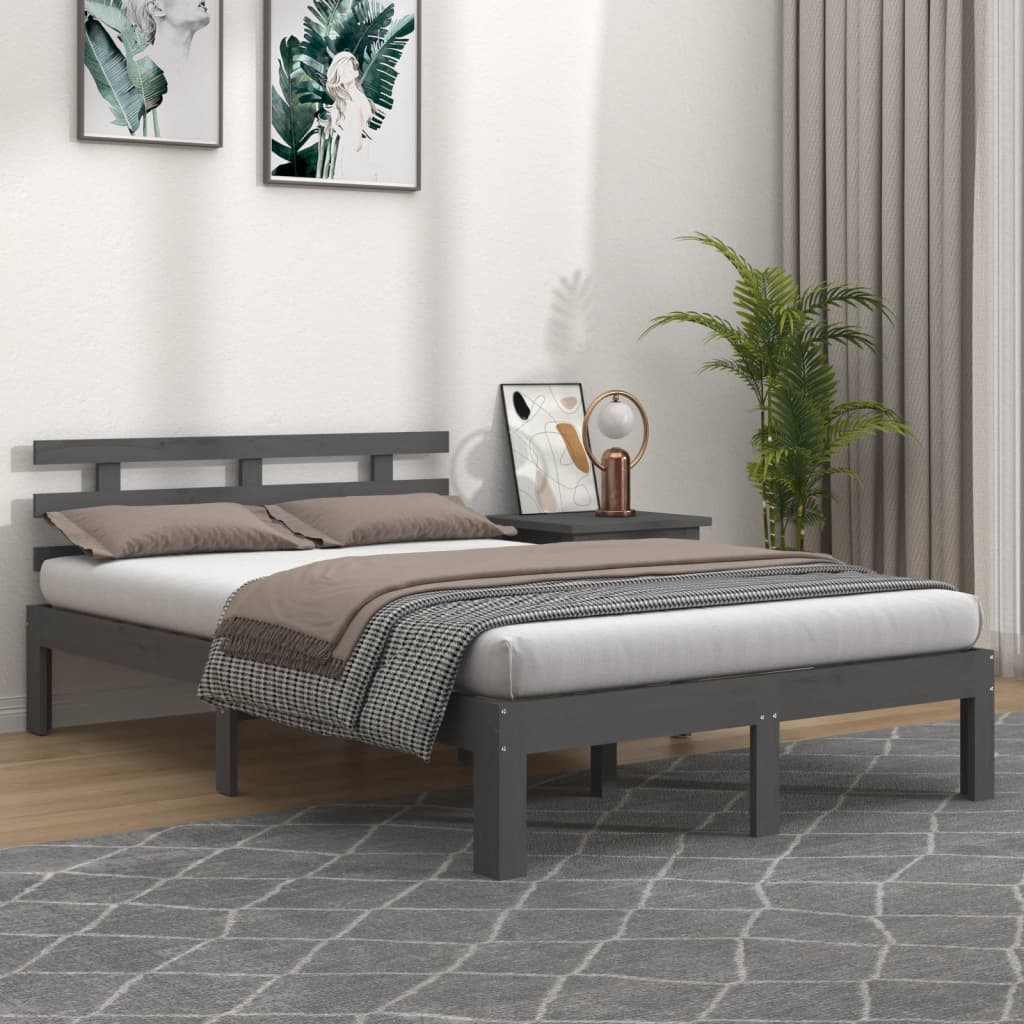 Bedframe massief hout grijs 150x200 cm is nu te koop bij PeponiXL, paradijselijk wonen!