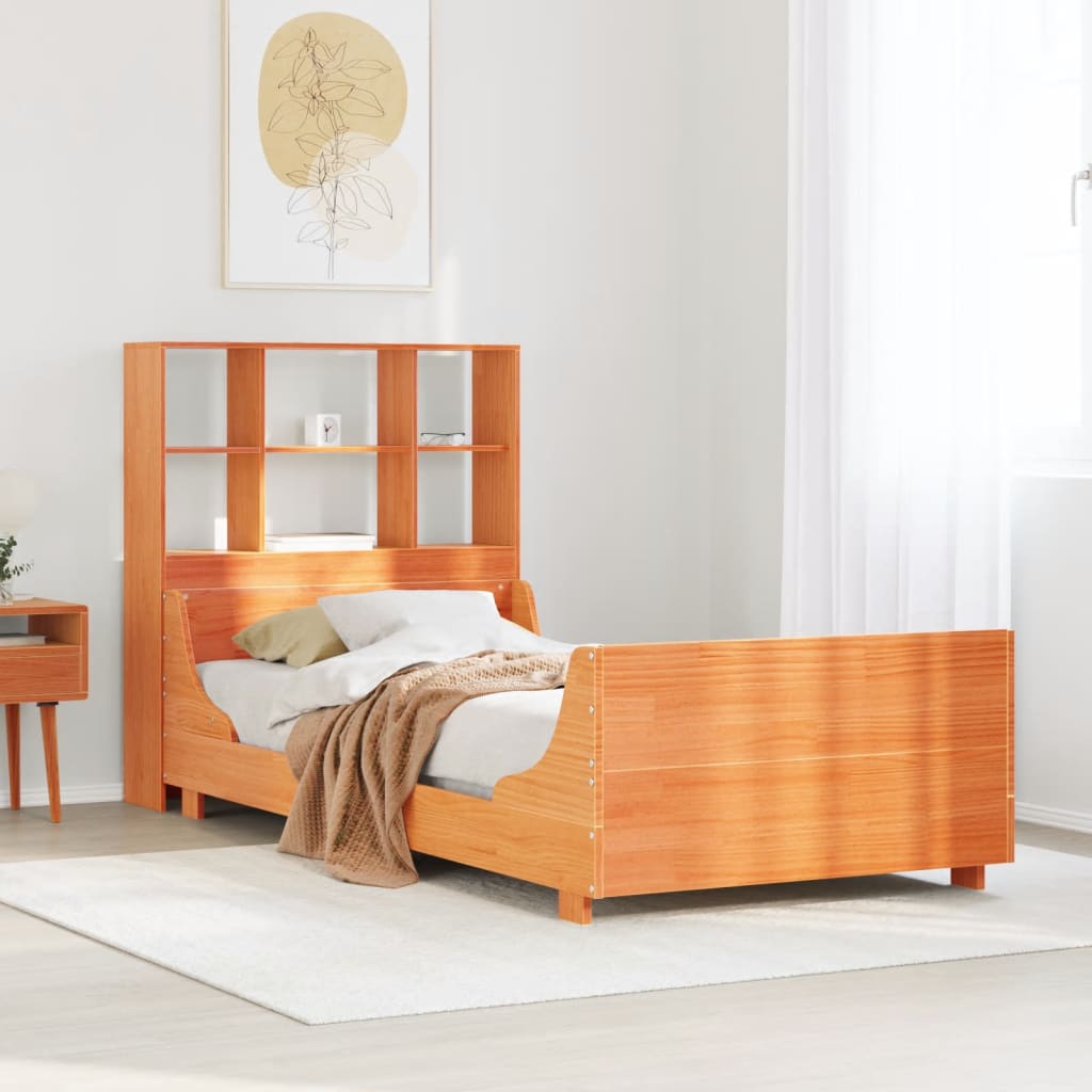 Bed met boekenkast zonder matras massief hout wasbruin 75x190cm is nu te koop bij PeponiXL, paradijselijk wonen!