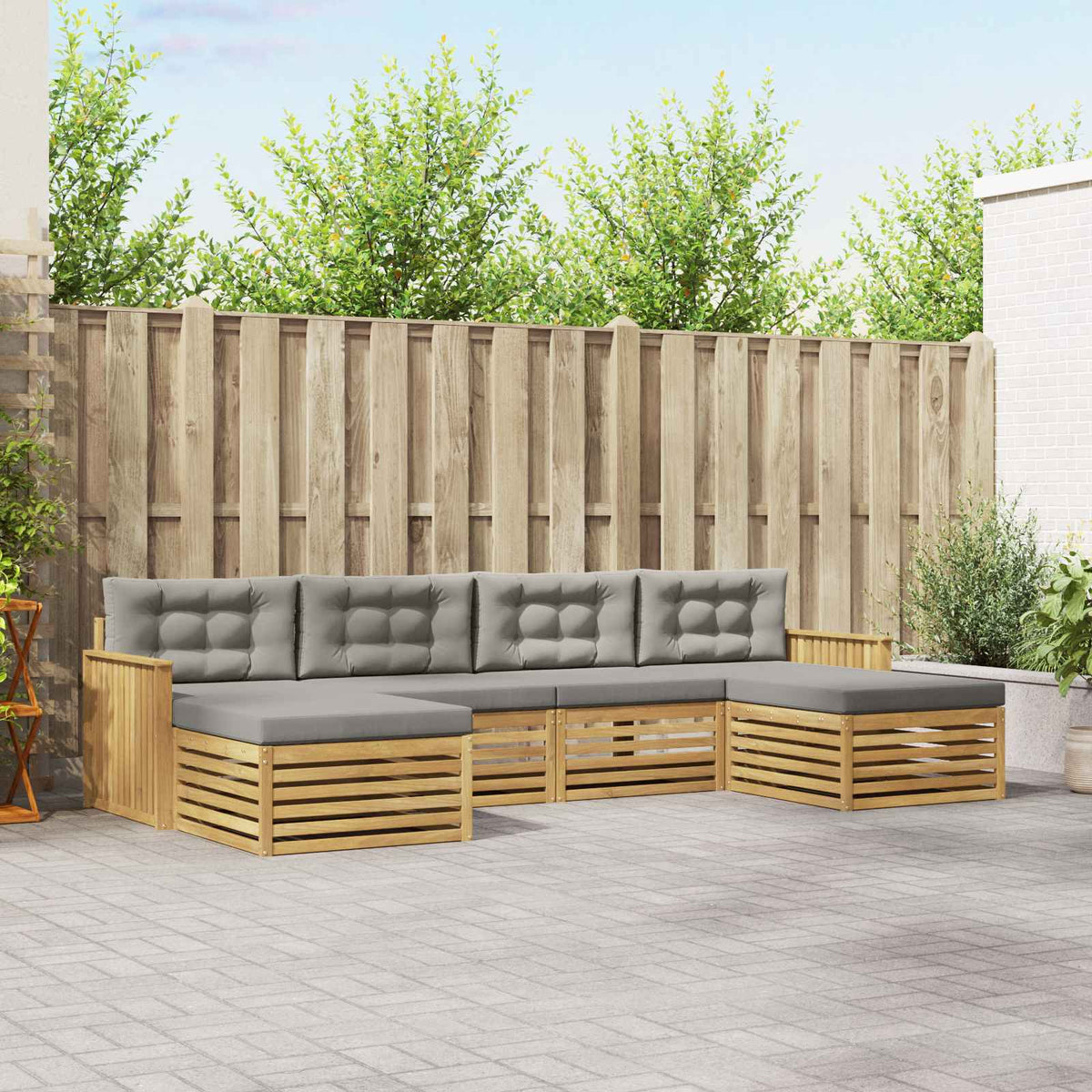 Buiten bankenset 6 pcs Wit en Lichtgrijs Massief Acaciahout is nu te koop bij PeponiXL, paradijselijk wonen!