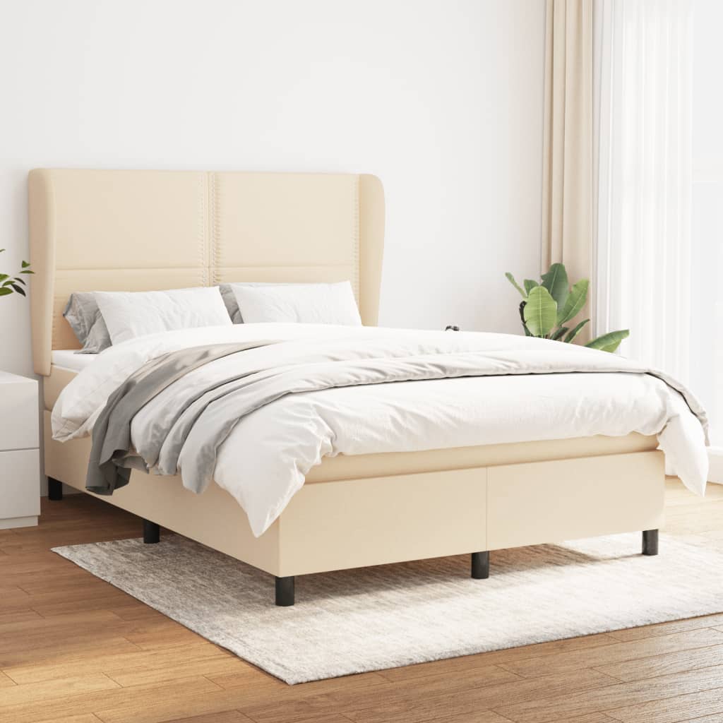 Boxspring met matras stof crèmekleurig 140x190 cm is nu te koop bij PeponiXL, paradijselijk wonen!