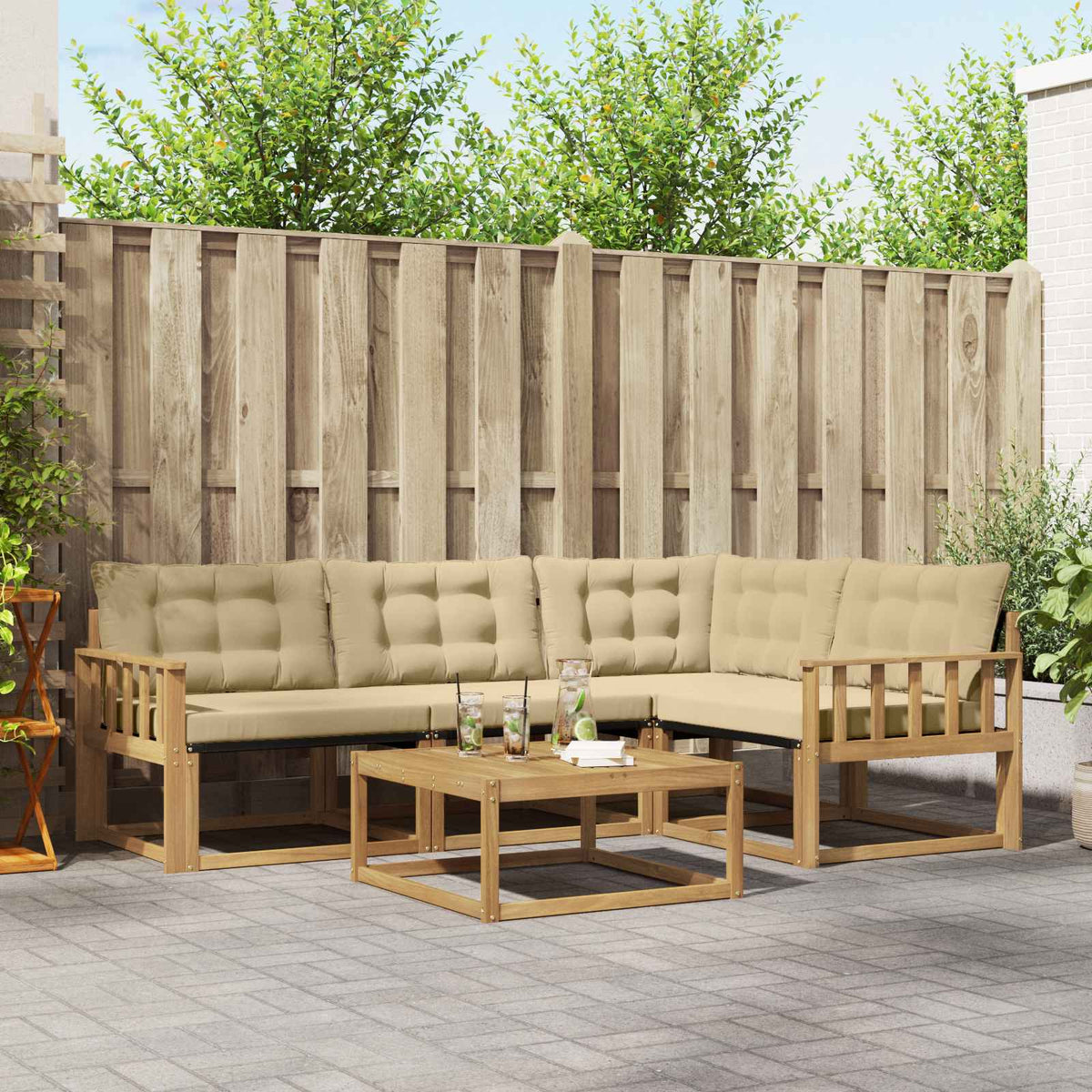 Buiten bankenset 5 pcs Wit en Beige 79 x 79 x 37 cm is nu te koop bij PeponiXL, paradijselijk wonen!
