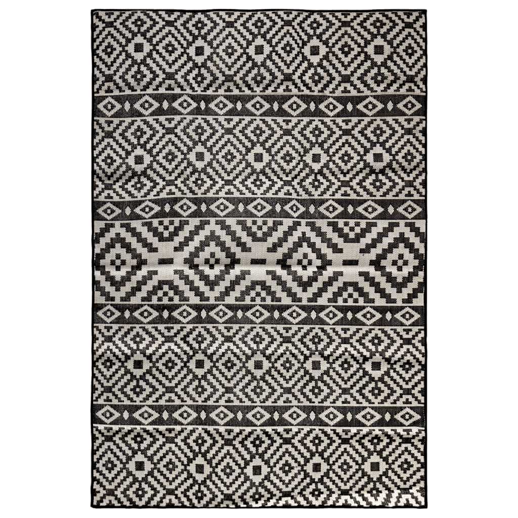 Buitenkleed met patroon platgeweven 140x200 cm zwart is nu te koop bij PeponiXL, paradijselijk wonen!