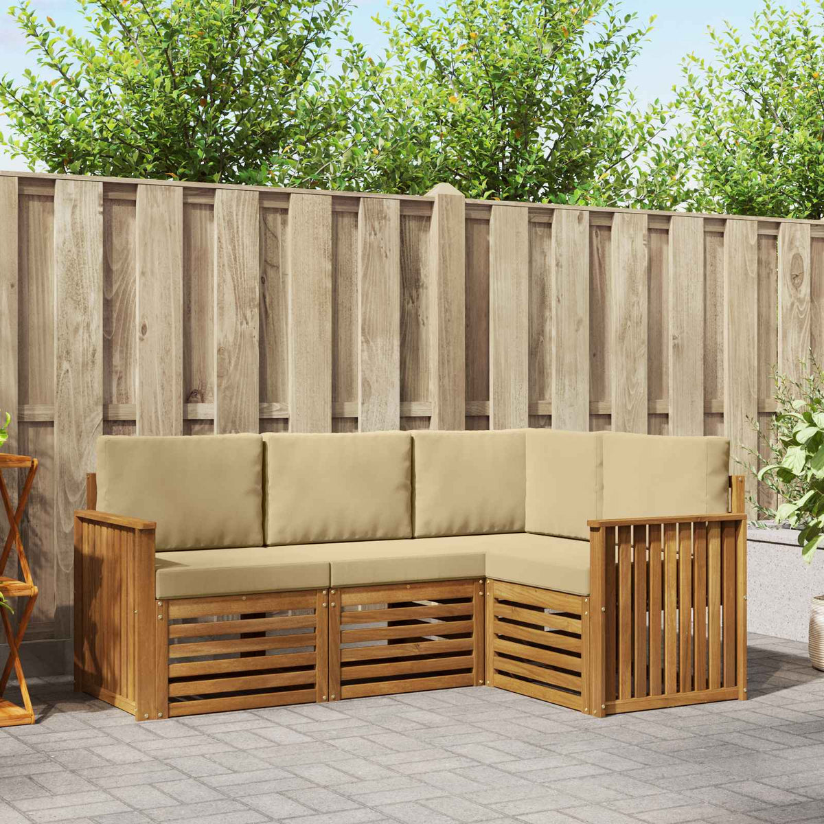 Sofa-Sets 4 pcs Natuurlijk en Beige Massief Acaciahout is nu te koop bij PeponiXL, paradijselijk wonen!