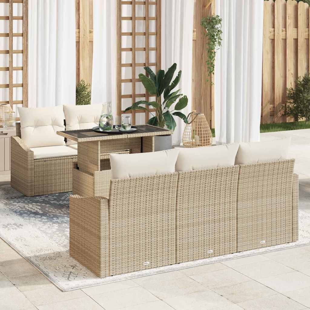 Tuin Sofa Set 6 pcs beige en crèmekleurig poly rattan is nu te koop bij PeponiXL, paradijselijk wonen!