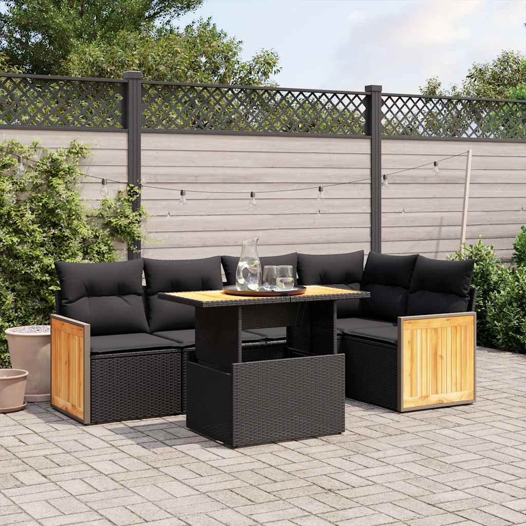 6-delige Loungeset met kussens poly rattan zwart is nu te koop bij PeponiXL, paradijselijk wonen!