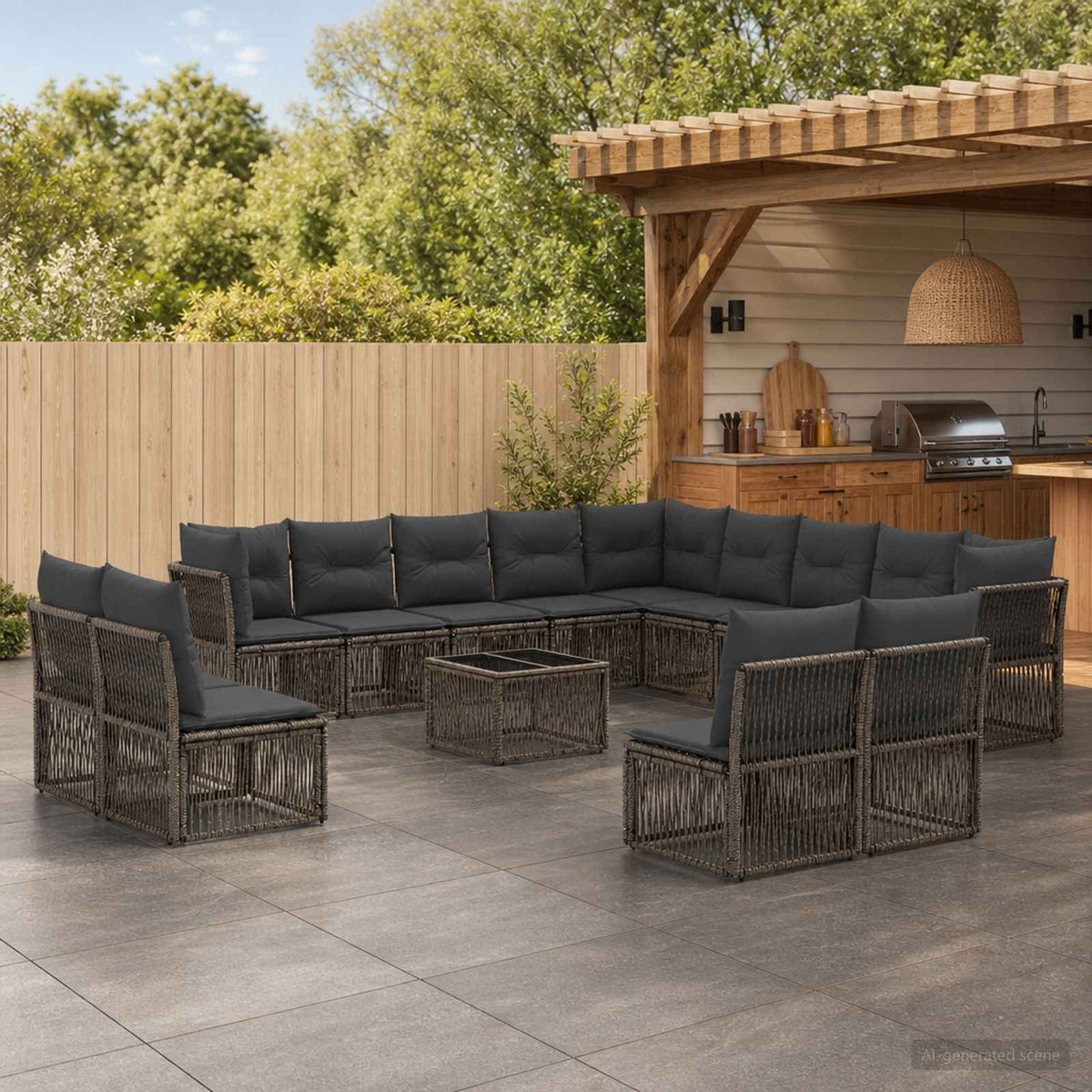 Tuinbankenset 14 pcs Grijs poly rattan is nu te koop bij PeponiXL, paradijselijk wonen!