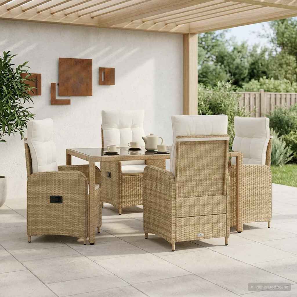 Buiten eettafelset 5 pcs Beige en Crème Wit 150 x 90 x 75 cm is nu te koop bij PeponiXL, paradijselijk wonen!