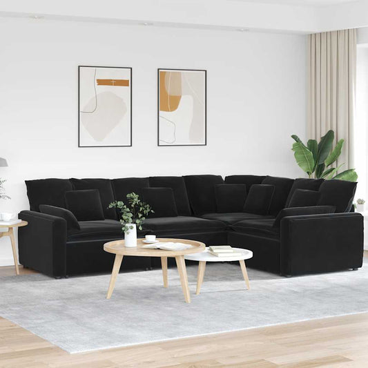 Modulaire bank met kussens fluweel zwart is nu te koop bij PeponiXL, paradijselijk wonen!