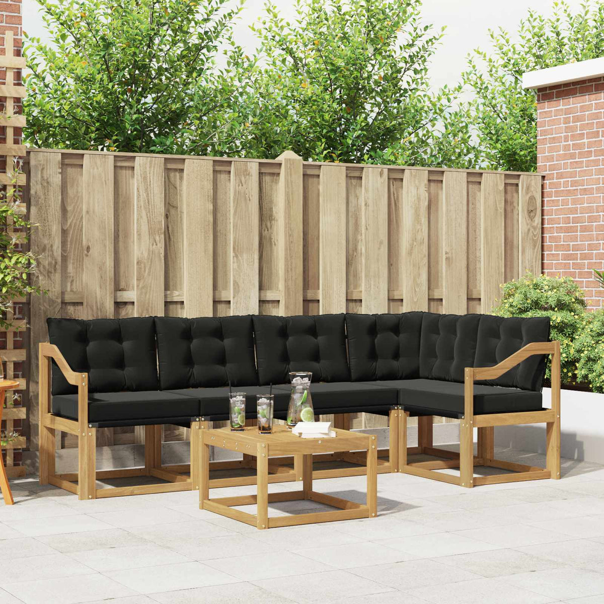 Buiten bankenset met kussen 6 pcs Wit en zwart is nu te koop bij PeponiXL, paradijselijk wonen!