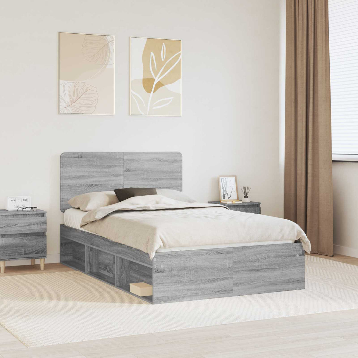Bedframe Grijs Sonoma 135 x 190 cm Massief grenenhout is nu te koop bij PeponiXL, paradijselijk wonen!