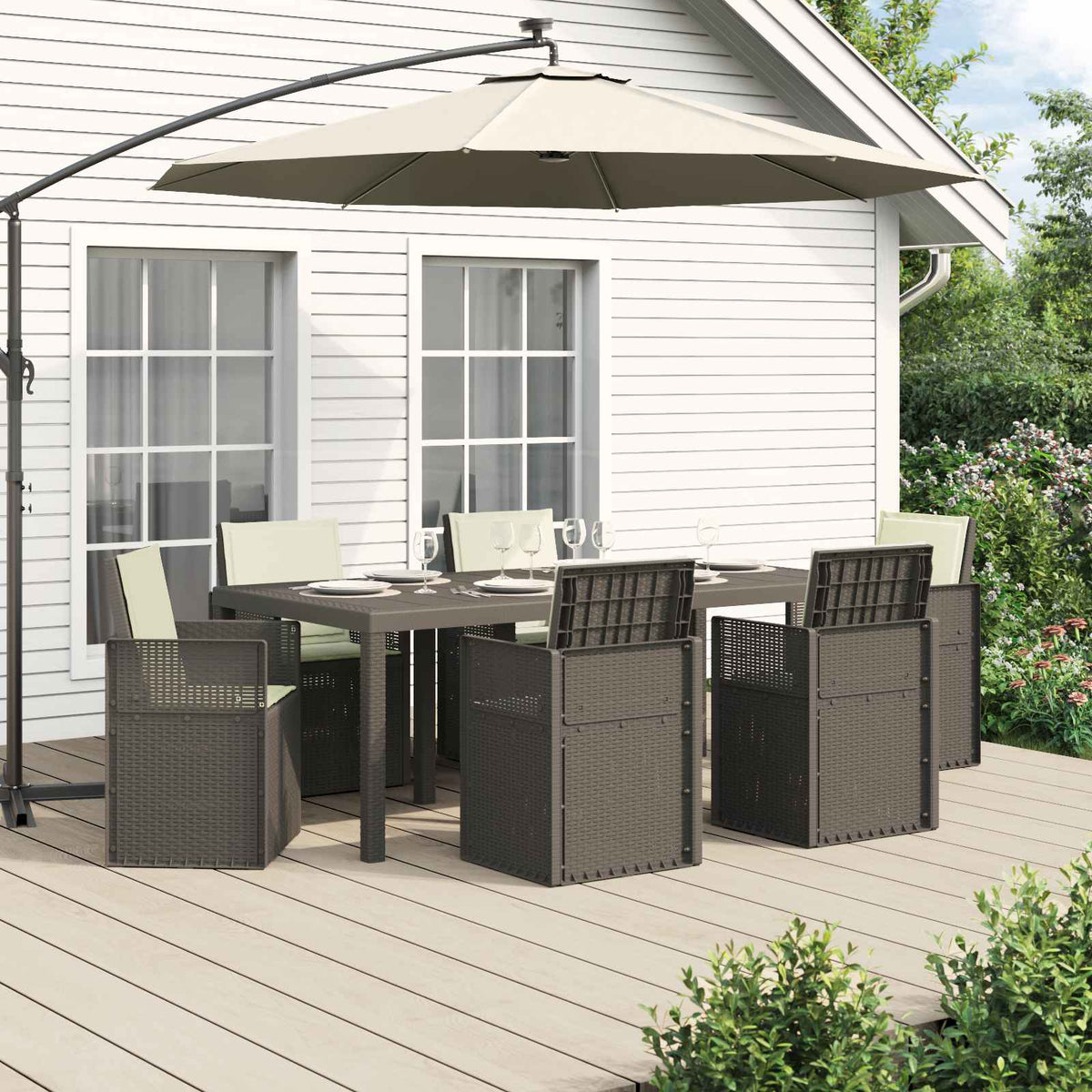 Tuin eettafelset met kussen 7 pcs Lichtgrijs en Crème PP is nu te koop bij PeponiXL, paradijselijk wonen!