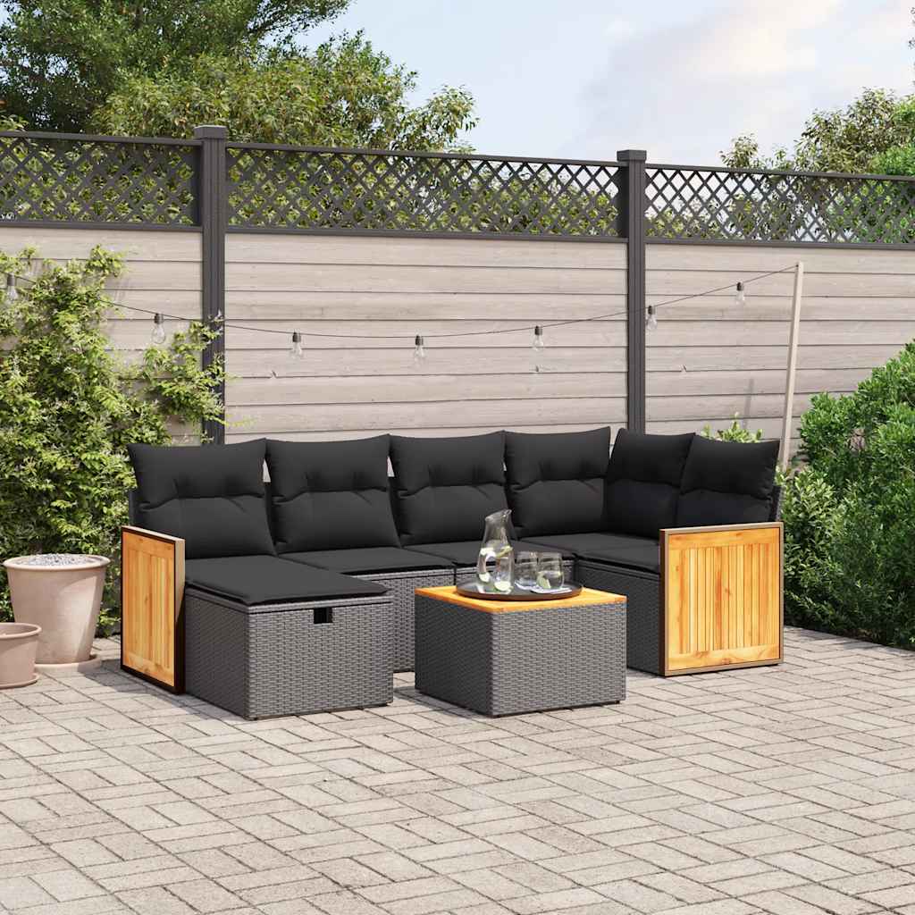 7-delige Loungeset met kussens poly rattan zwart is nu te koop bij PeponiXL, paradijselijk wonen!