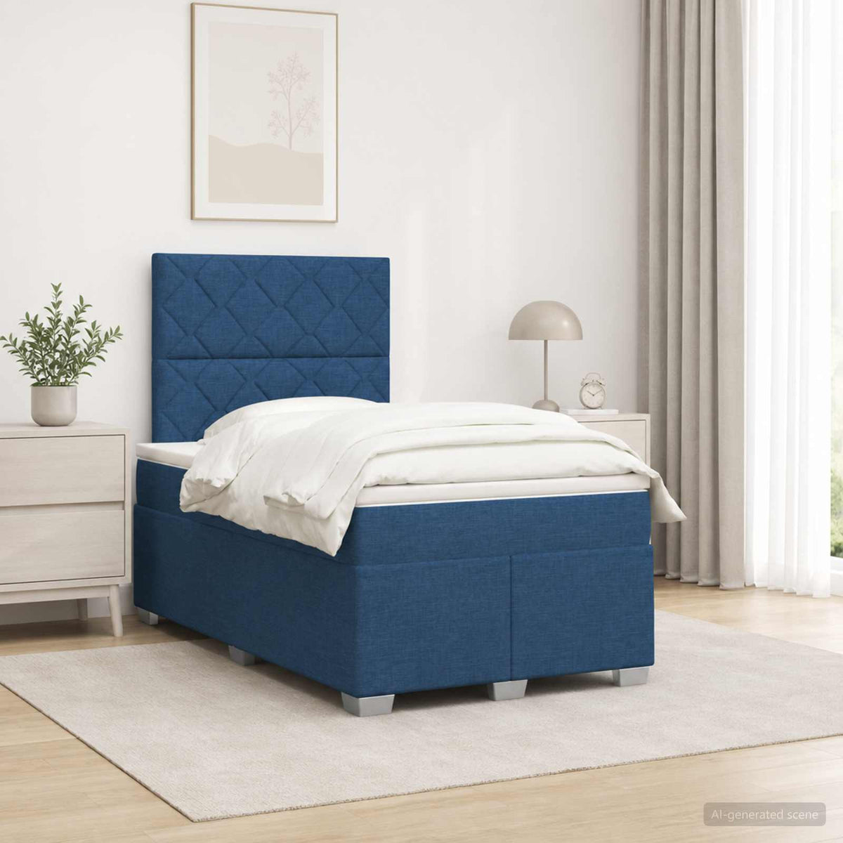 Boxspringbed met matras met hoofdeinde Blauw 120 x 200 cm Stof is nu te koop bij PeponiXL, paradijselijk wonen!