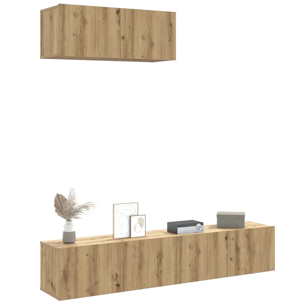 3-delig Tv-meubelset wandmontage bewerkt hout artisanaal eiken is nu te koop bij PeponiXL, paradijselijk wonen!