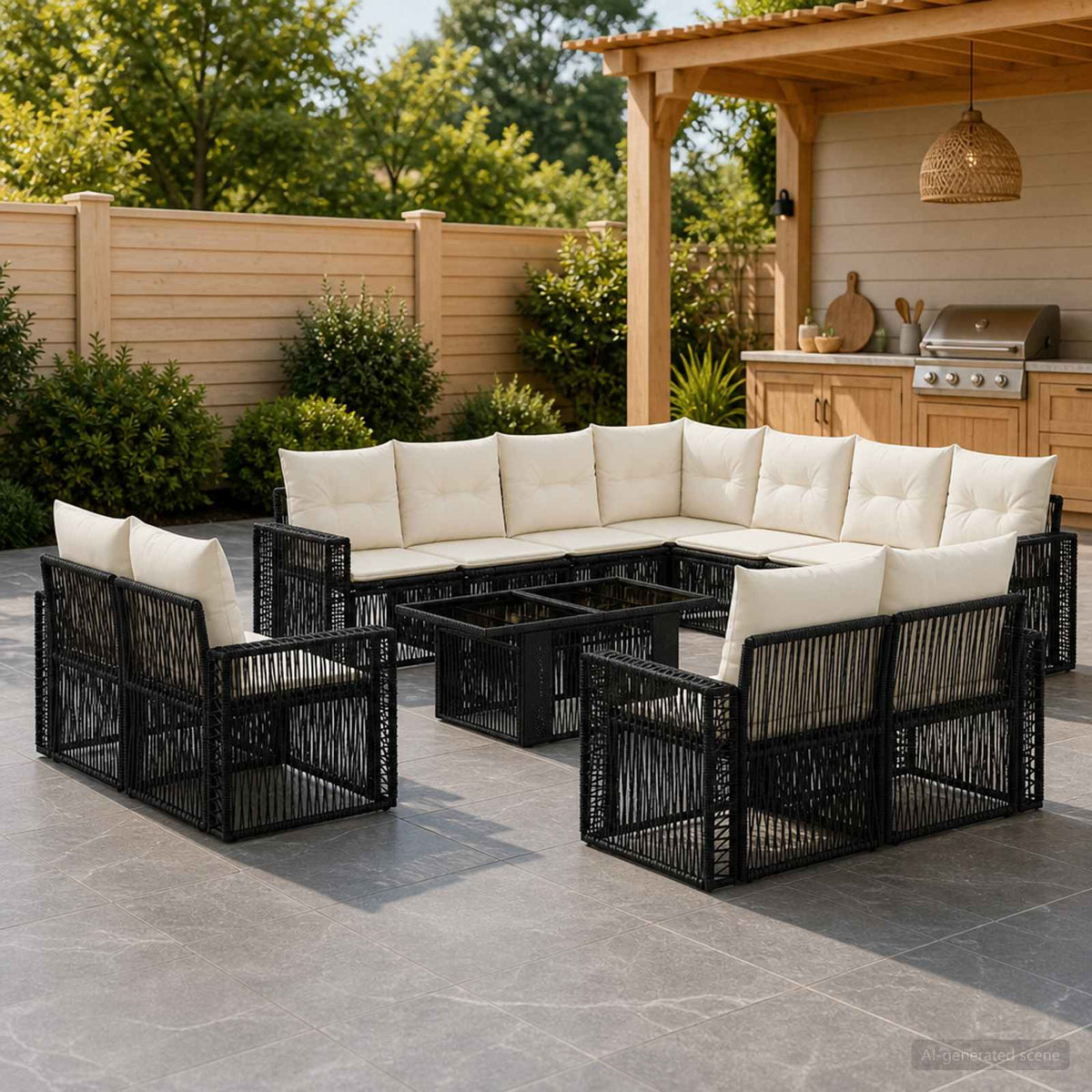 Tuinbankenset 12 st Zwart en Cream Wit poly rattan is nu te koop bij PeponiXL, paradijselijk wonen!