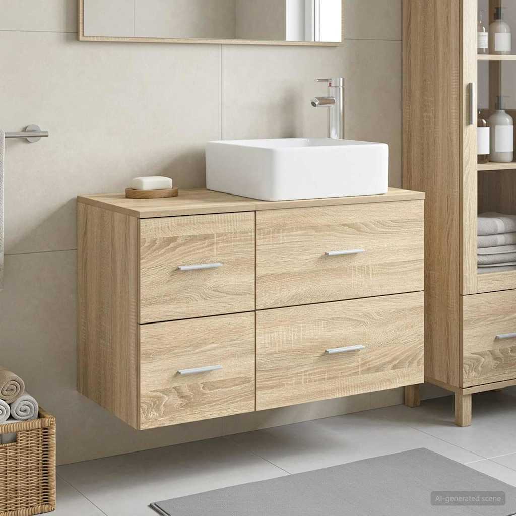 Badkamermeubelset 2 st Sonoma Eiken Bewerkt hout is nu te koop bij PeponiXL, paradijselijk wonen!
