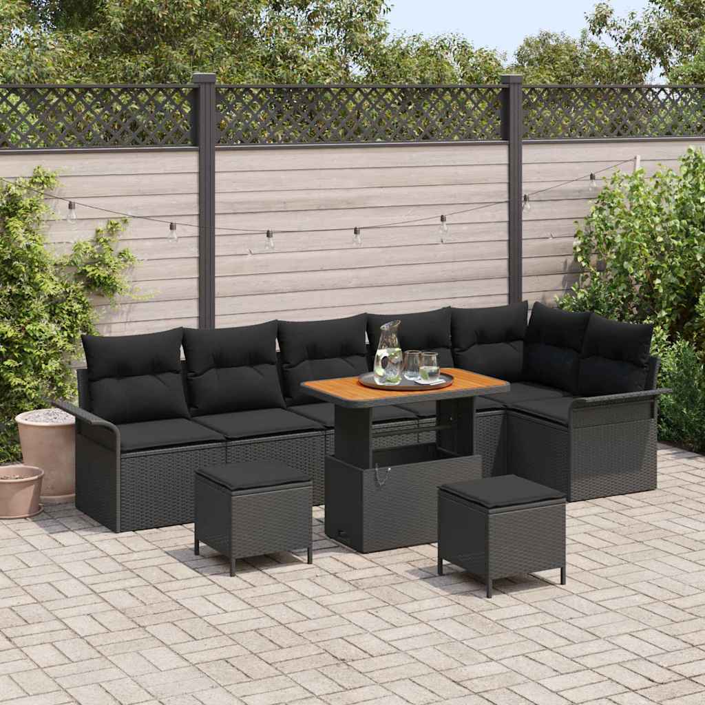 Tuin Sofa Set met kussen met opslag 9 pcs Zwart is nu te koop bij PeponiXL, paradijselijk wonen!