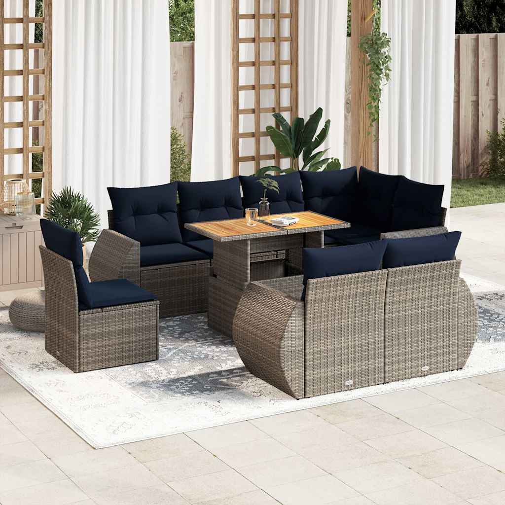 9-delige Loungeset met kussens poly rattan grijs is nu te koop bij PeponiXL, paradijselijk wonen!