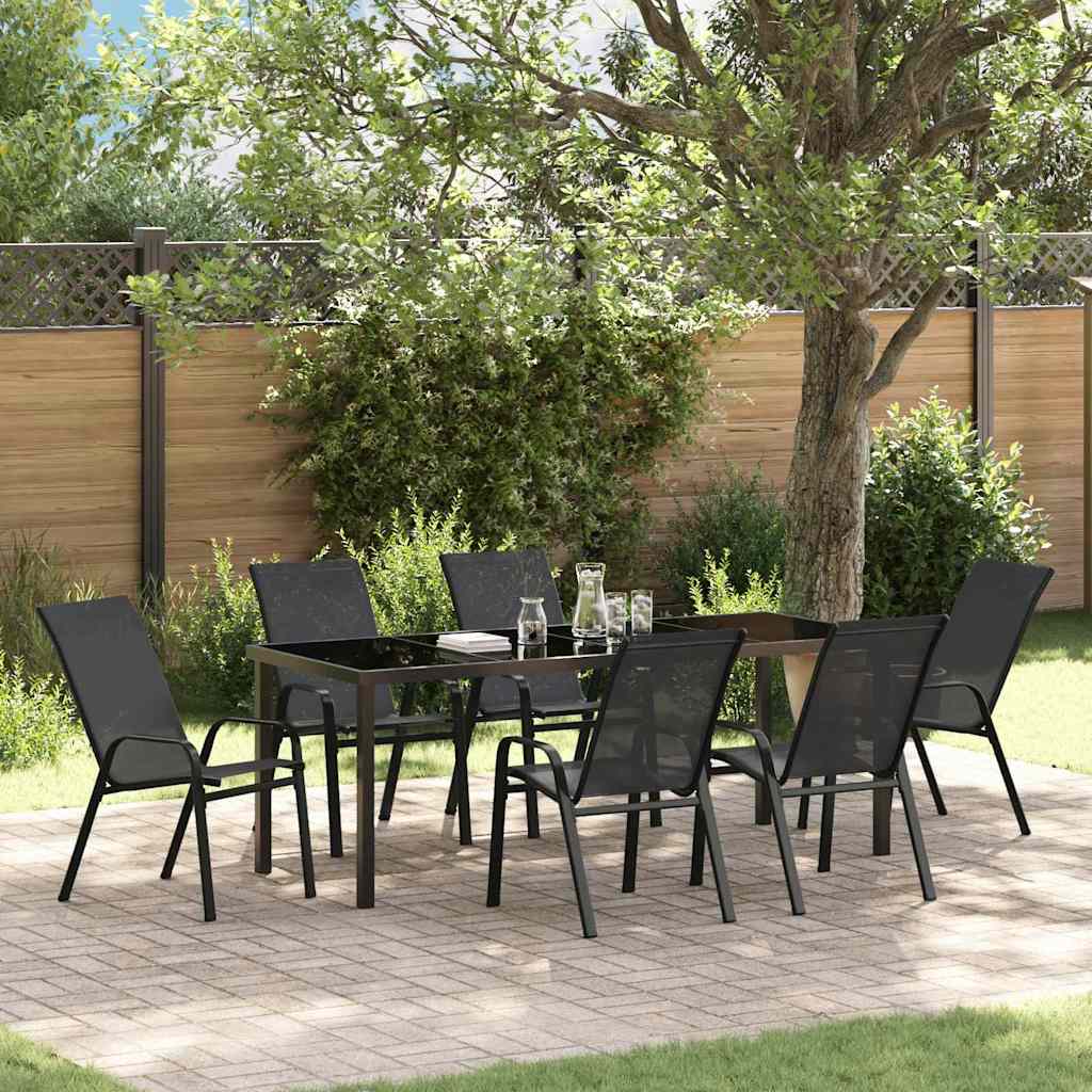 Tuin eettafelset 7 st Zwart Poedercoating staal is nu te koop bij PeponiXL, paradijselijk wonen!