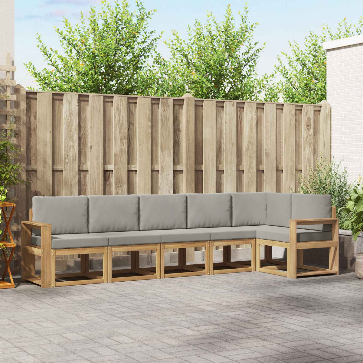 Buiten bankenset met kussen 6 pcs Wit en Lichtgrijs is nu te koop bij PeponiXL, paradijselijk wonen!