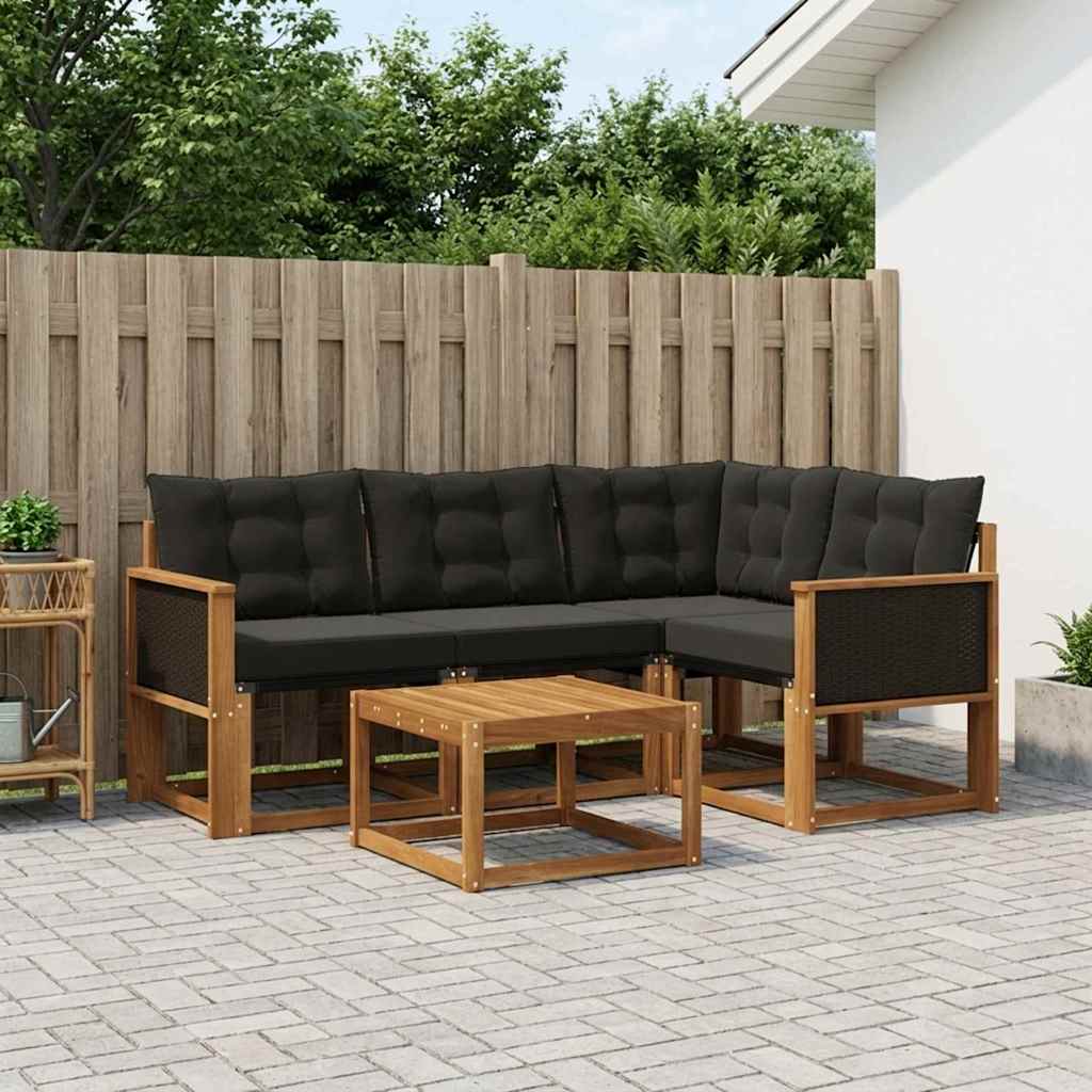 Buiten bankenset met kussen 5 pcs Naturel en Zwart is nu te koop bij PeponiXL, paradijselijk wonen!