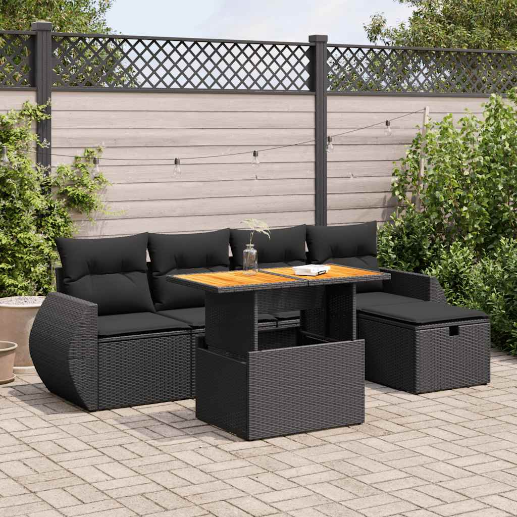 6-delige Loungeset met kussens poly rattan acacia zwart is nu te koop bij PeponiXL, paradijselijk wonen!