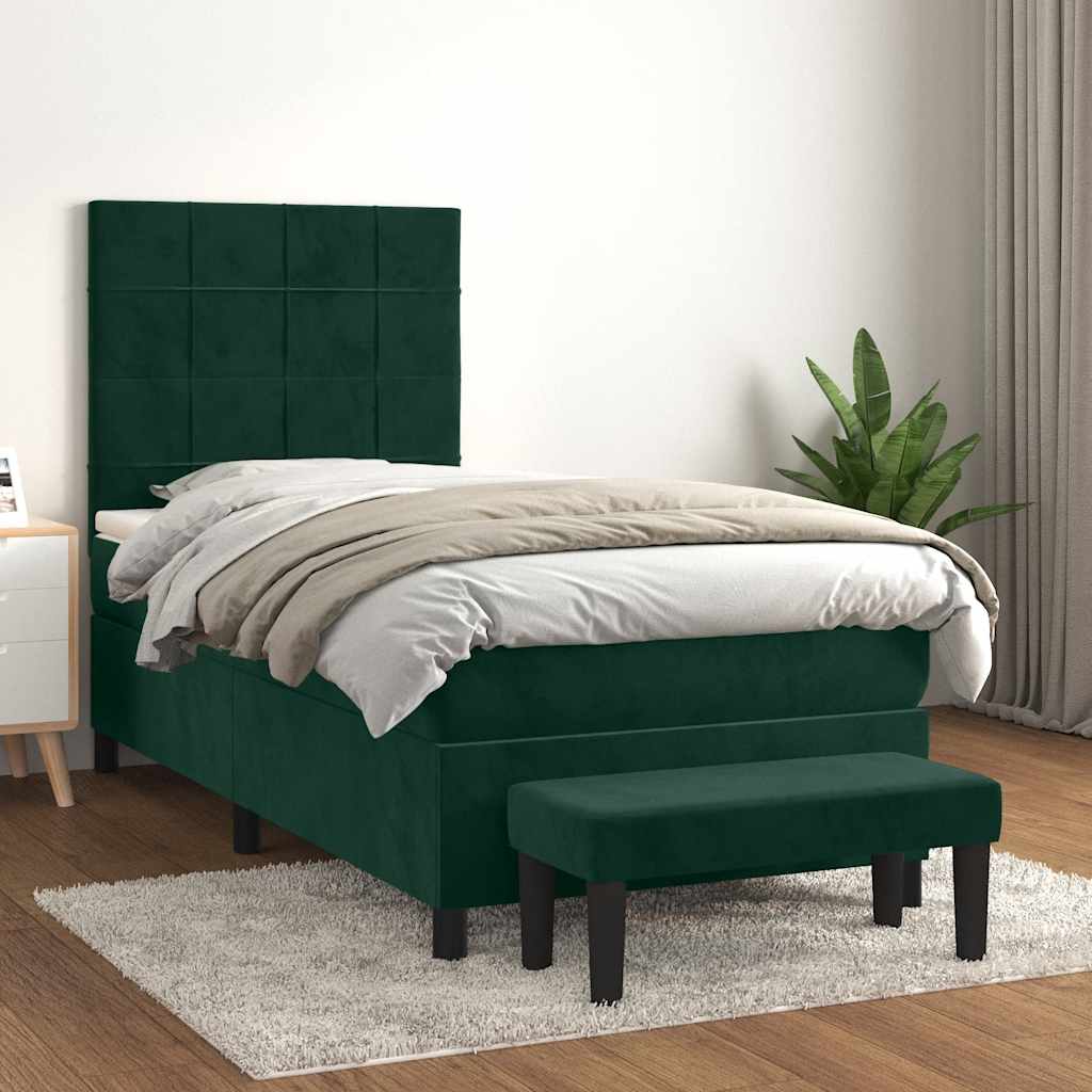 Boxspring met matras fluweel donkergroen 80x200 cm is nu te koop bij PeponiXL, paradijselijk wonen!