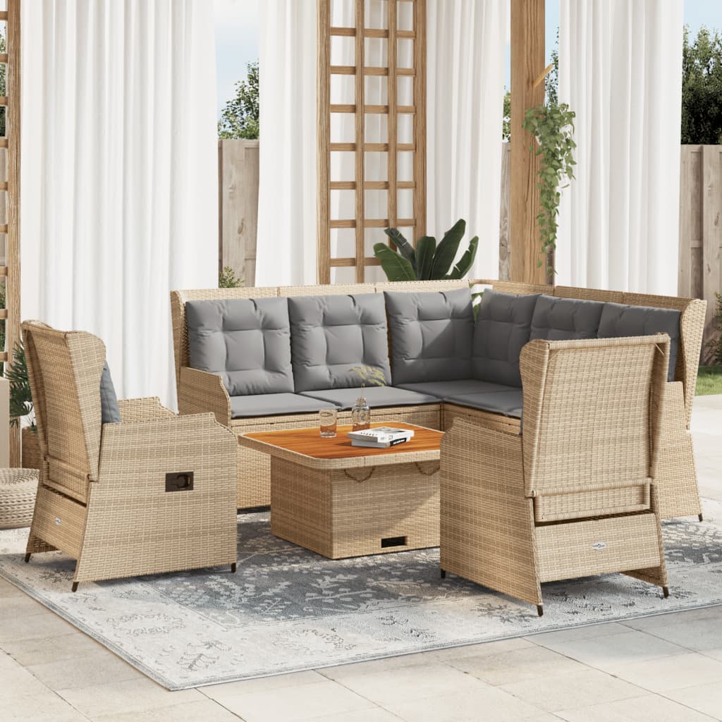 5-delige Loungeset met kussens poly rattan beige is nu te koop bij PeponiXL, paradijselijk wonen!