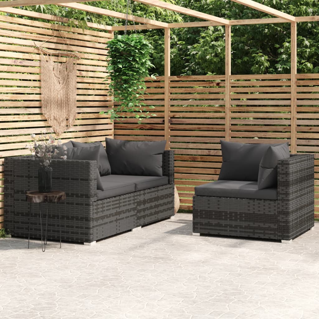 3-delige Loungeset met kussens poly rattan grijs is nu te koop bij PeponiXL, paradijselijk wonen!