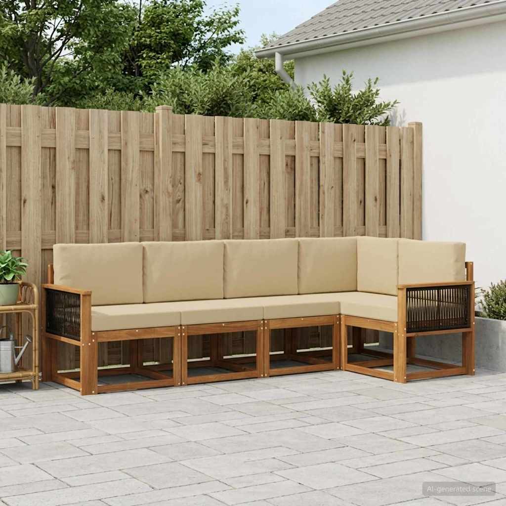 Buiten bankenset met kussen 5 pcs Natuurlijk en Beige Polyester is nu te koop bij PeponiXL, paradijselijk wonen!