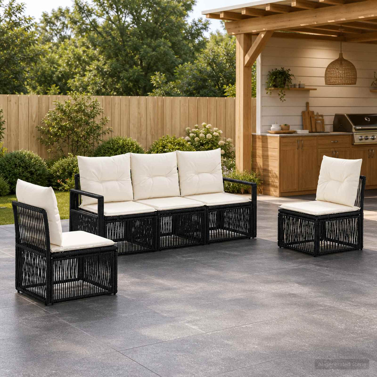Tuinbankenset 5 pcs Zwart poly rattan is nu te koop bij PeponiXL, paradijselijk wonen!