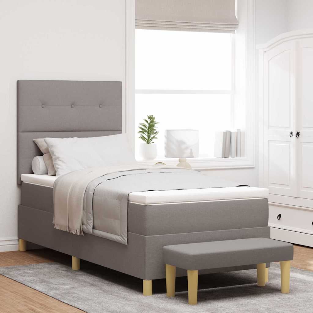 Boxspring bed met kussen met hoofdeinde Taupe 200 x 100 cm Stof is nu te koop bij PeponiXL, paradijselijk wonen!
