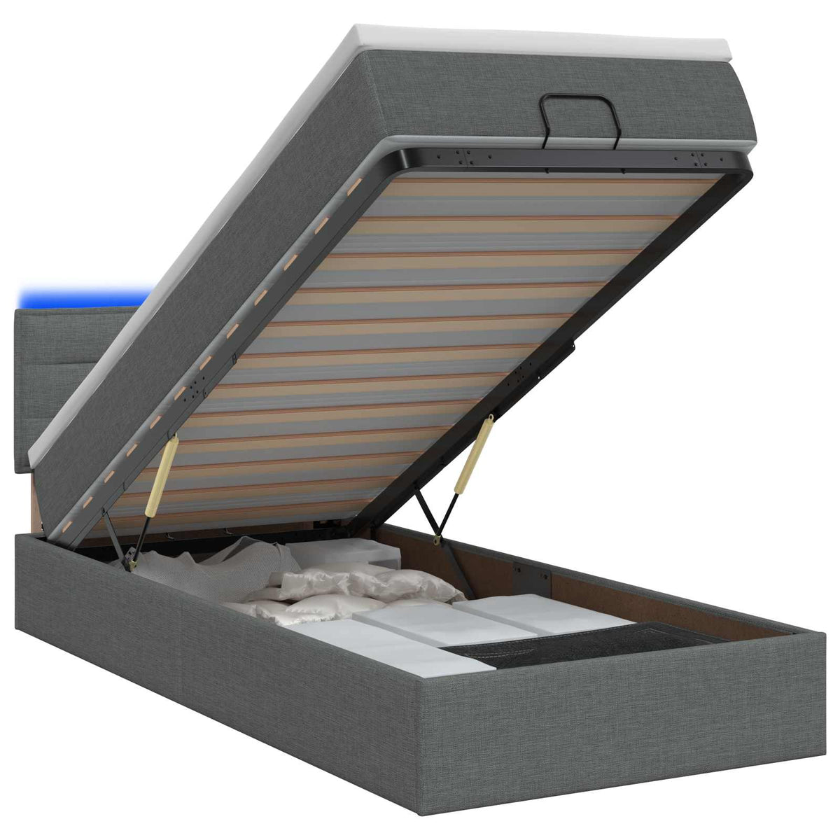 Ottoman Bed met Matrassen en LED Donkergrijs 90 x 200 cm Stof is nu te koop bij PeponiXL, paradijselijk wonen!