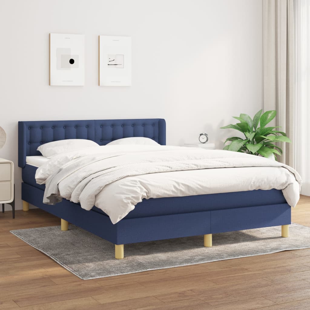 Boxspring met matras stof blauw 140x190 cm is nu te koop bij PeponiXL, paradijselijk wonen!