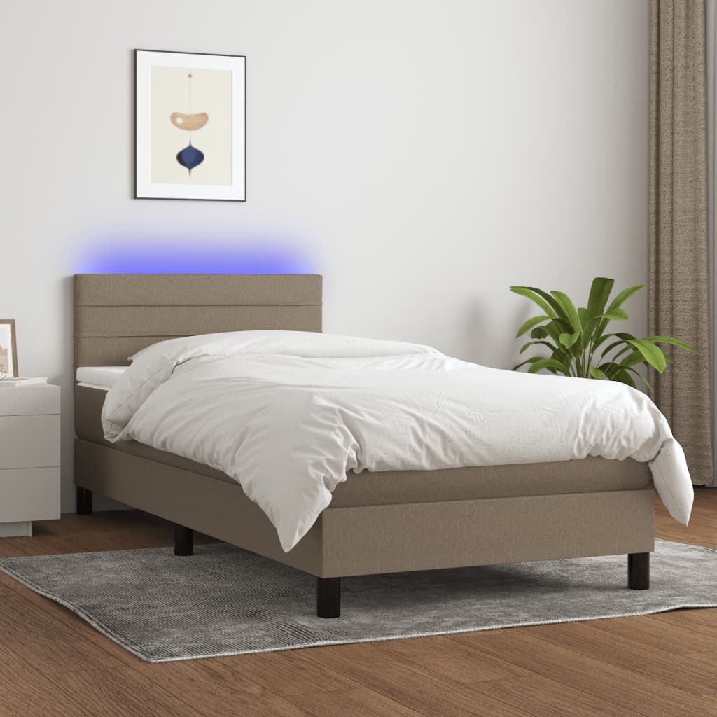 Boxspring met matras en LED stof taupe 80x200 cm is nu te koop bij PeponiXL, paradijselijk wonen!