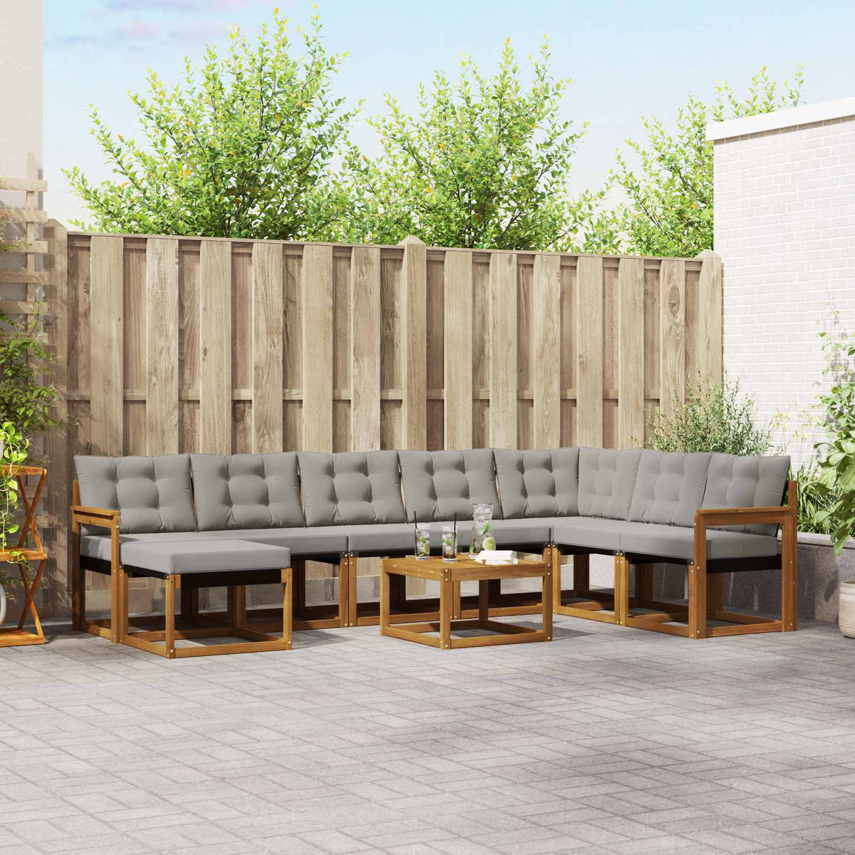 Buiten bankenset met kussen 9 pcs Natuurlijk en Lichtgrijs is nu te koop bij PeponiXL, paradijselijk wonen!