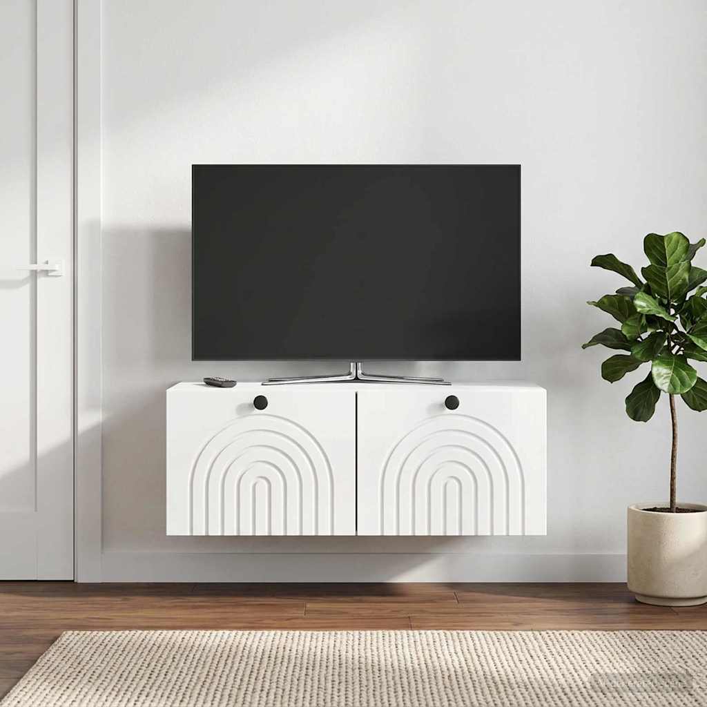Wandbeugel TV-kast Hoogglans Wit 78,5 x 41 x 30 cm Bewerkt hout is nu te koop bij PeponiXL, paradijselijk wonen!