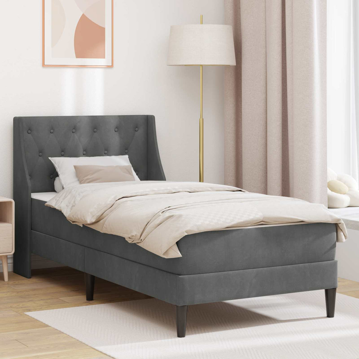 Bedframe met matras Donkergrijs 90 x 190 cm Fluweel is nu te koop bij PeponiXL, paradijselijk wonen!