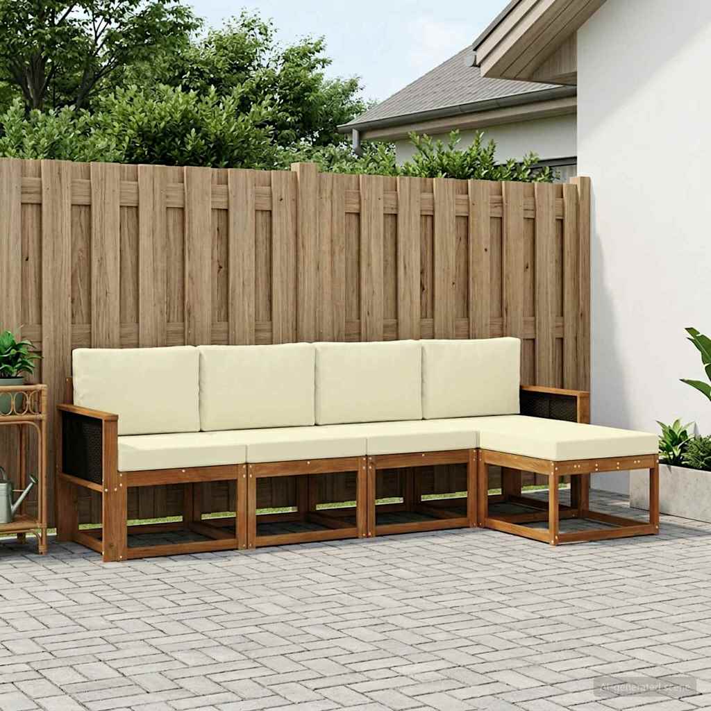 Buiten bankenset 5 pcs Natuurlijk en Crème Polyester is nu te koop bij PeponiXL, paradijselijk wonen!