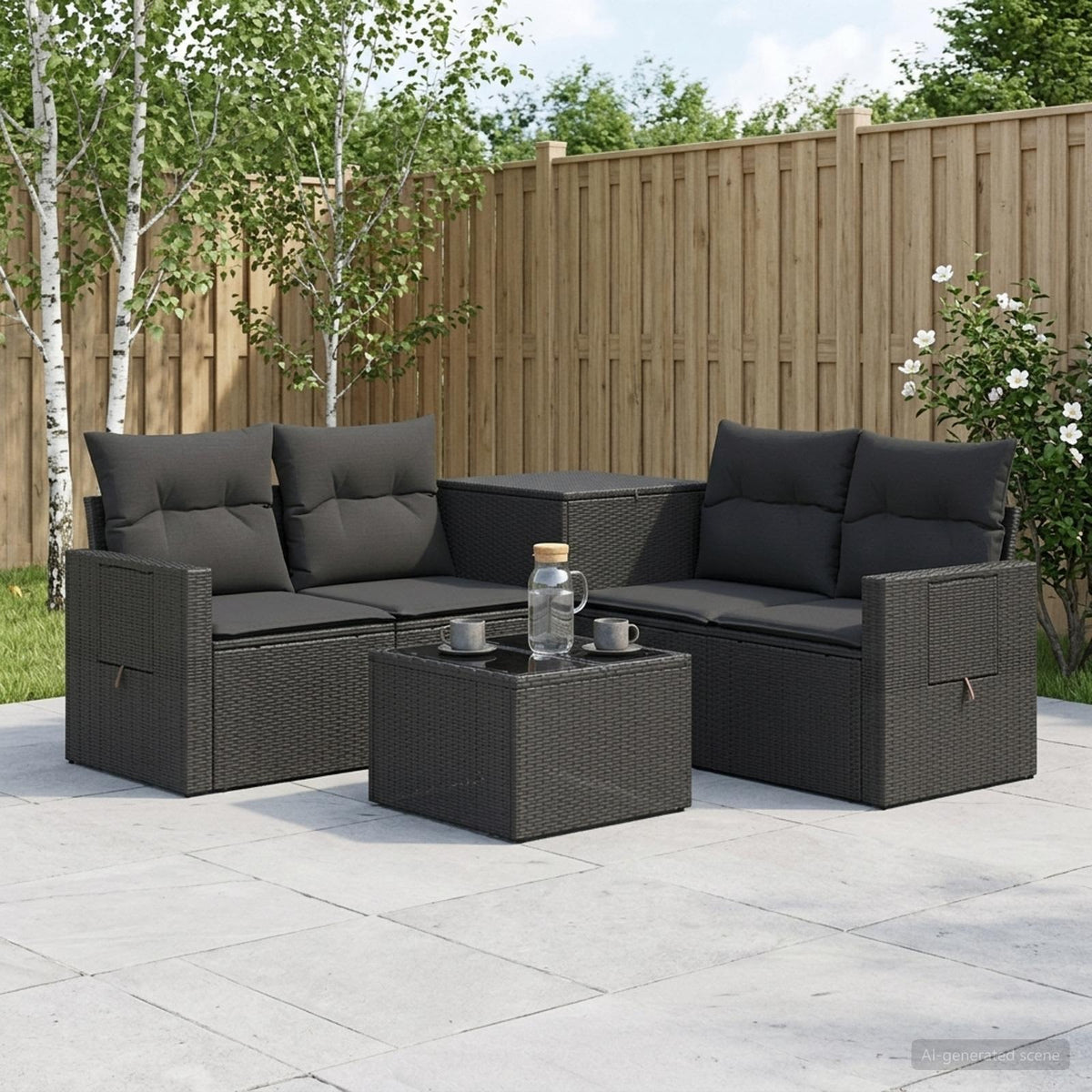 Bankstel 6 st Zwart Poly Rattan en Staal is nu te koop bij PeponiXL, paradijselijk wonen!