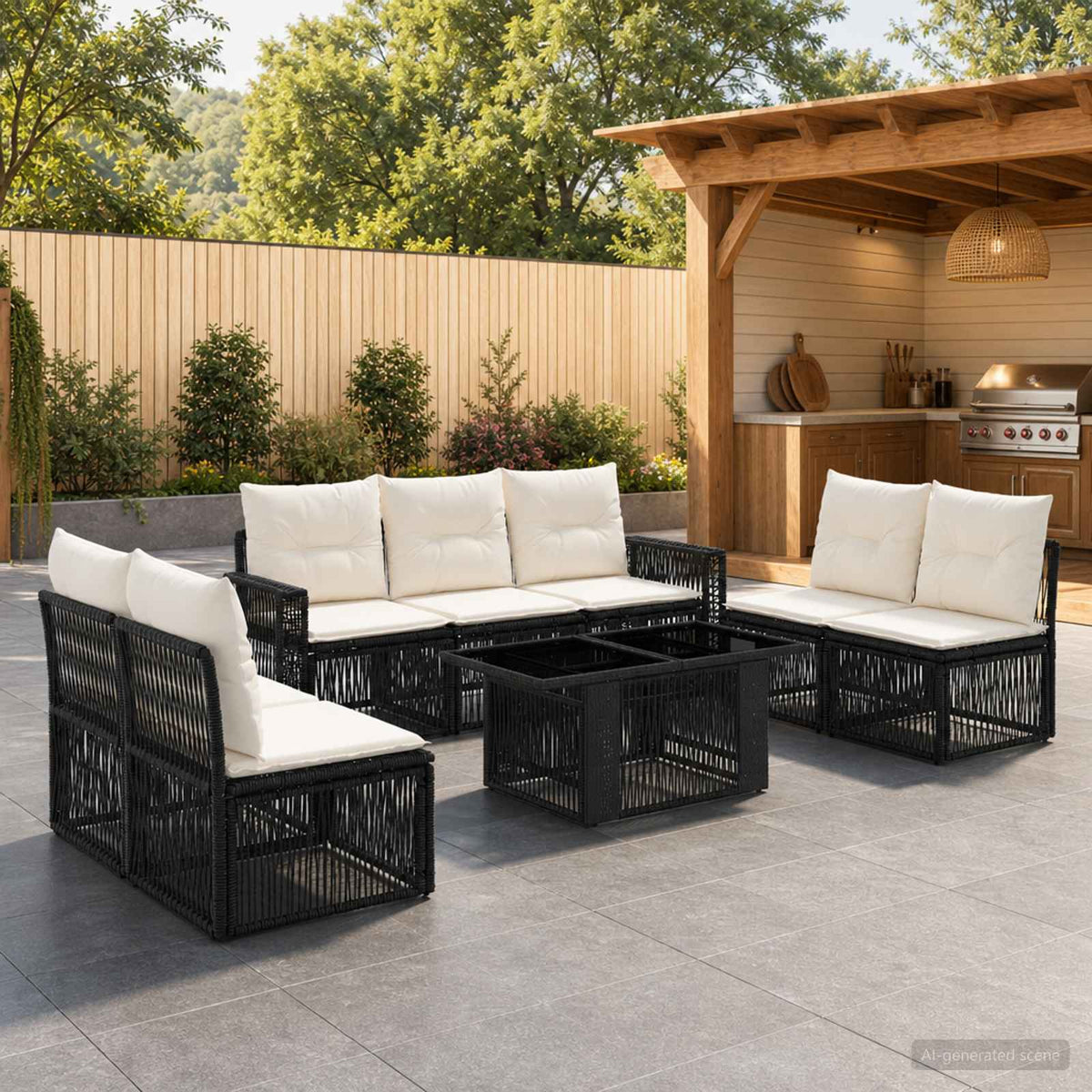 Tuinbankenset 8 st Zwart en Cream Wit poly rattan is nu te koop bij PeponiXL, paradijselijk wonen!