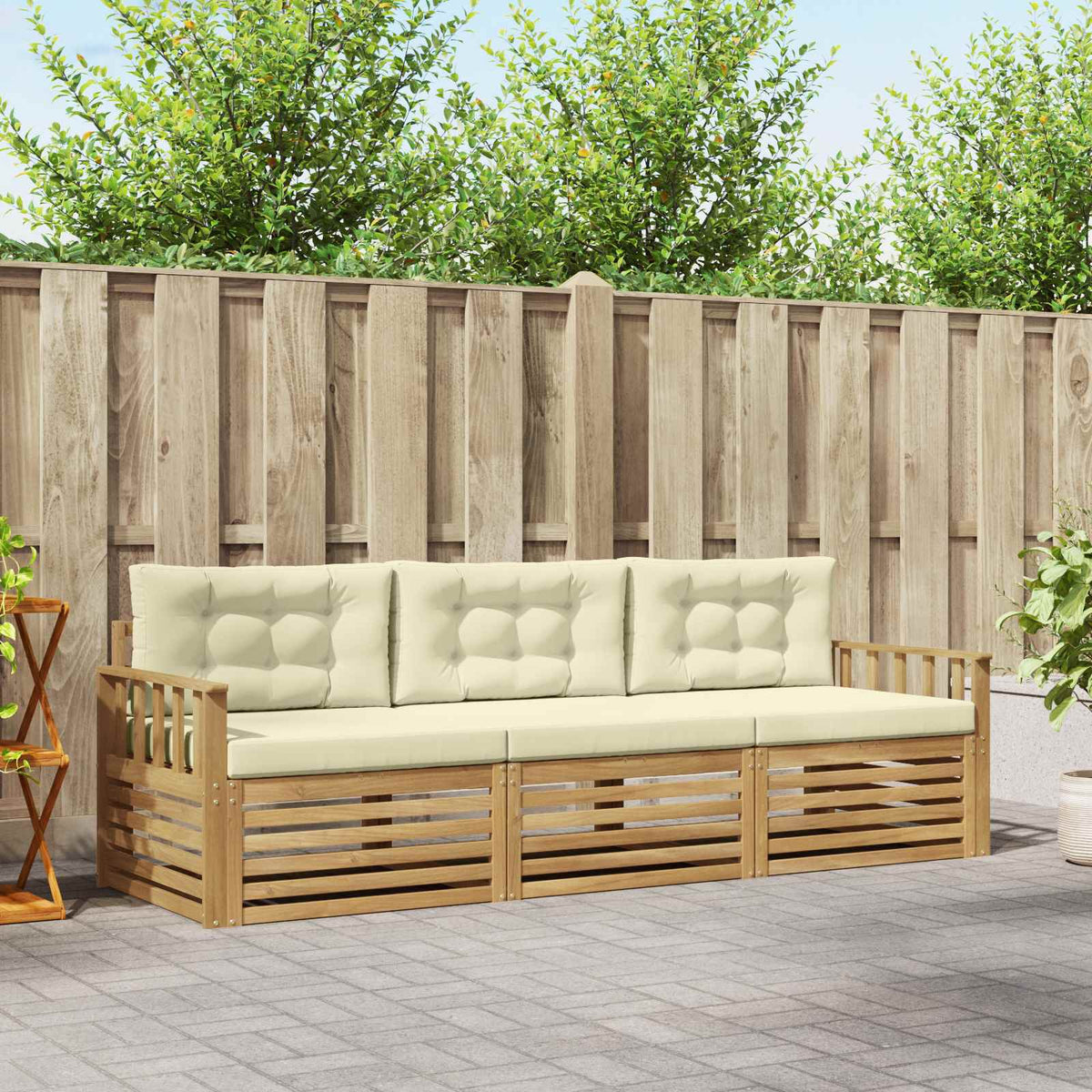Buiten bankenset met kussen 3 pcs Wit en crèmekleurig Polyester is nu te koop bij PeponiXL, paradijselijk wonen!