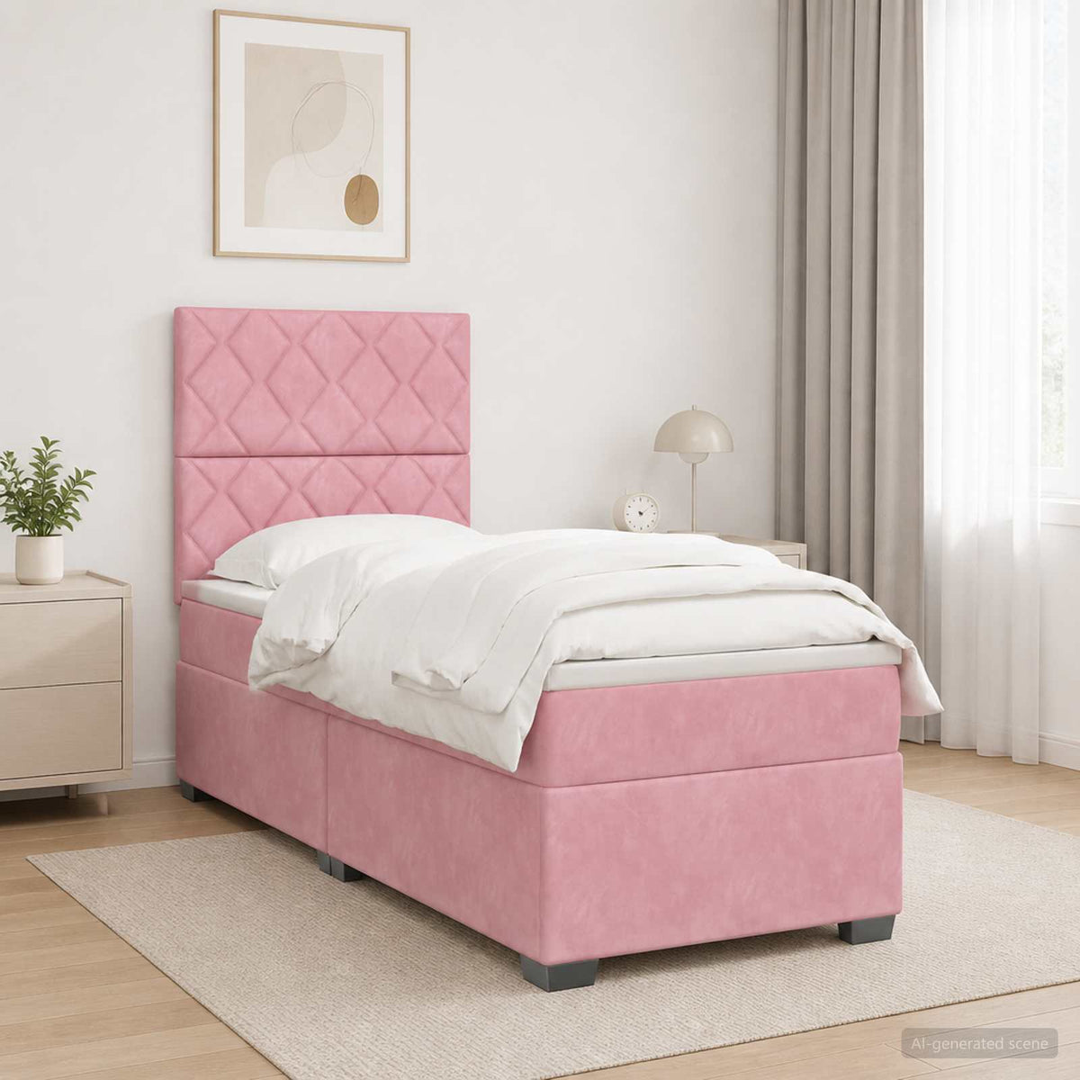 Boxspringbed met matras met hoofdeinde Roze 90 x 200 cm Fluweel is nu te koop bij PeponiXL, paradijselijk wonen!