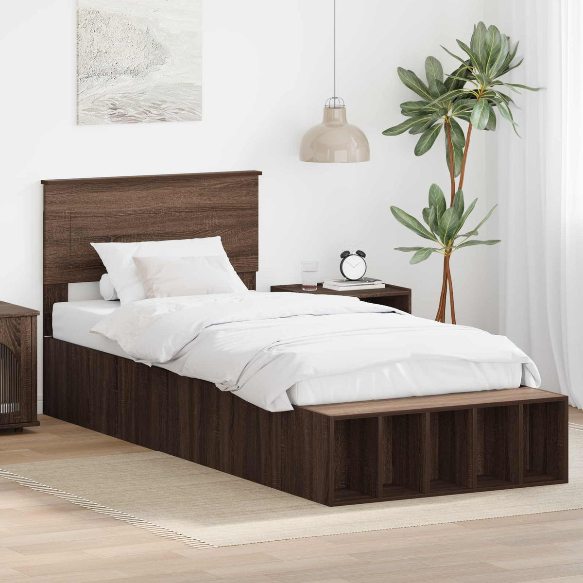 Bedframe met plank Bruin Eiken 75 x 190 cm Bewerkt hout is nu te koop bij PeponiXL, paradijselijk wonen!